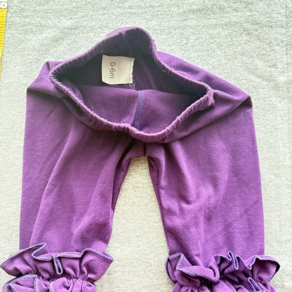 K Frances Darling Purple Ruffled Leggings 0-6M Super Soft Pima Cotton Adorable!!